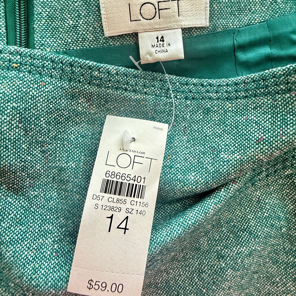 LOFT Teal Blue Green Tweed A-Line Skirt Women's Size 14 NWT - Picture 9 of 12